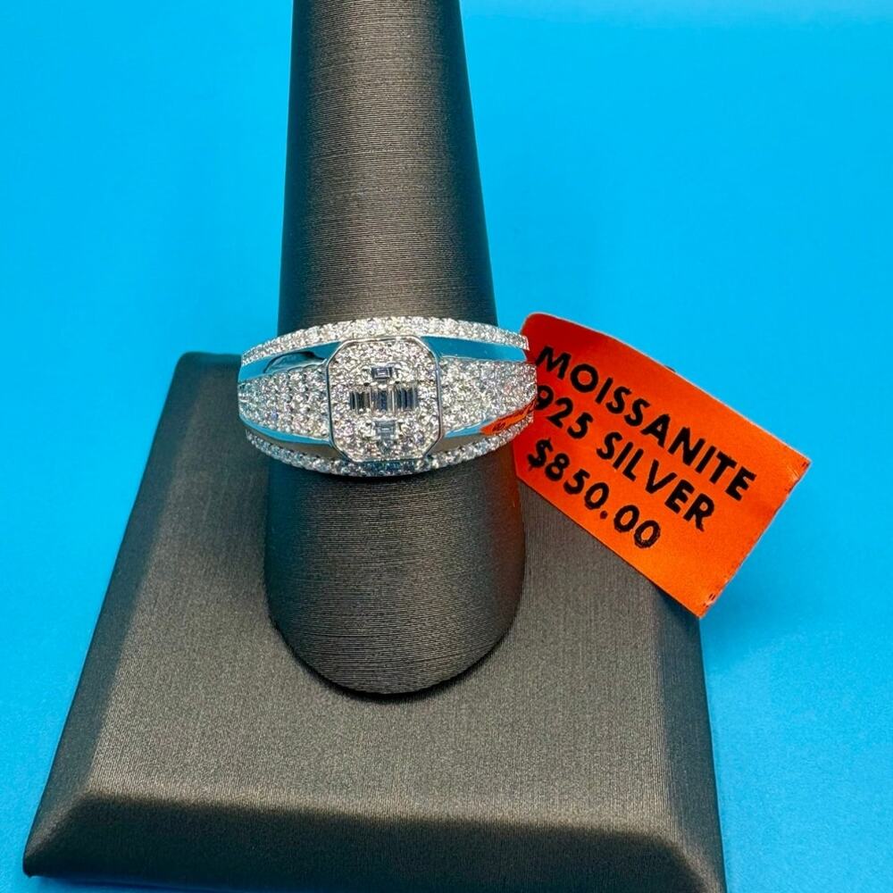 Brilliant Men's Moissanite Ring - 3CT Sterling Silver, Sz 10